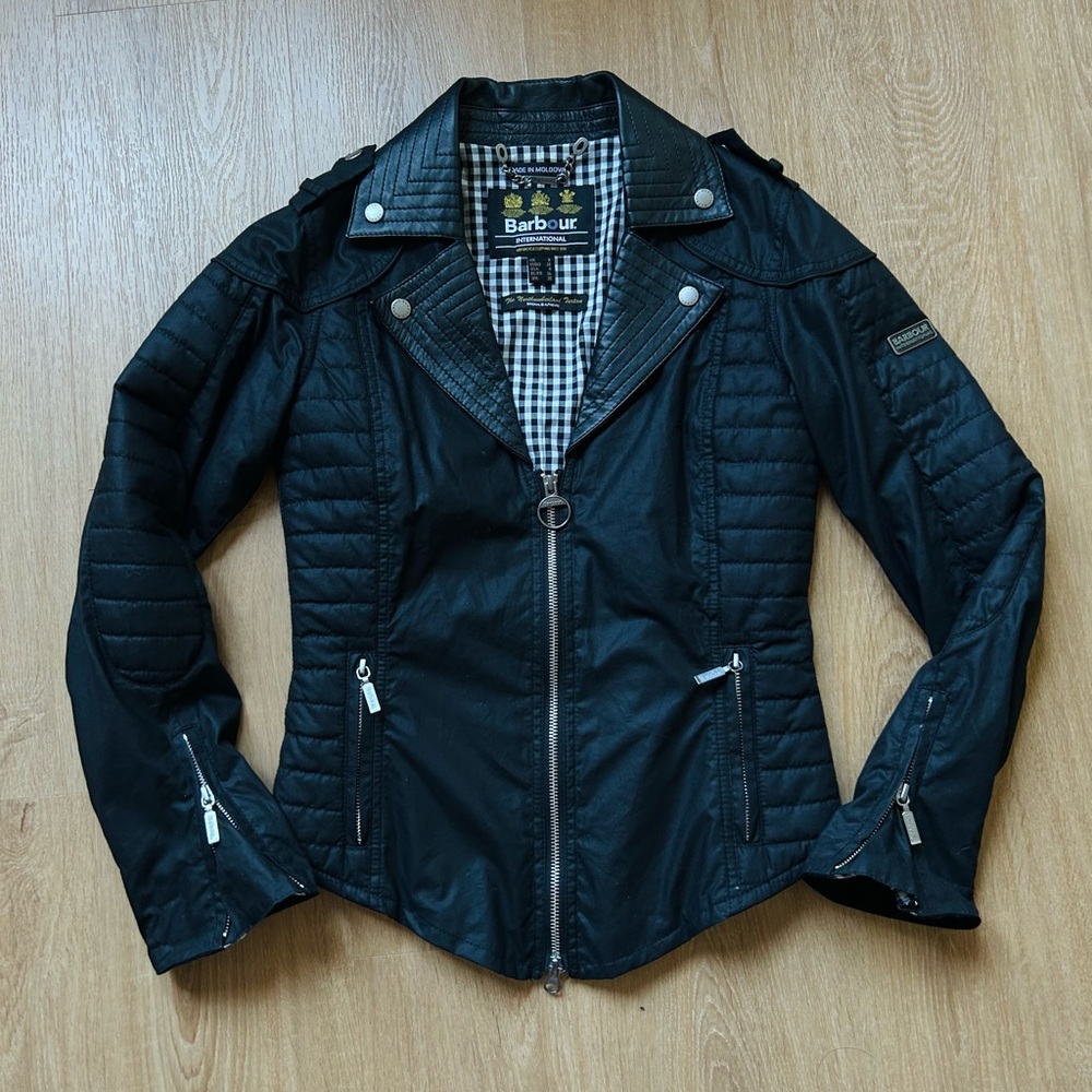 Barbour Black Moto Biker Quilted Cafe Racer Leather Jacket